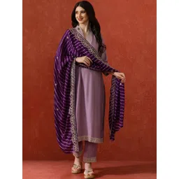 Siya Fashion Women Leheriya Embroidered Regular Sequinned Kurta with Trousers & With Dupatta-picture-32