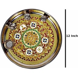 SIYAA ;- 12 Inch Sarovar Silver Plated Pooja Thali Set, Occasional Gift, Pooja Thali Decorative, Wedding Gift, Diwali Pooja metal Thali Set Of 5 pcs @@ nit Silver image 2