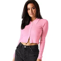 siyara Ribbed Polo Cardigan Tops for Women-picture-27