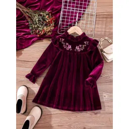 SK DRESSES Floral Embroidered Ruffled Velvet Fit & Flare Dress-picture-23