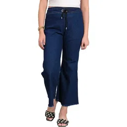 Women Straight Fit Mid Rise Dark Blue Jeans-image-8