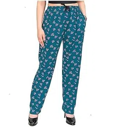 sk wardrobe Women's Soft Cotton Printed Lounge Pants | Stretchable & Relaxed Fit Pyjama with Pockets (Dark Green Blue, Large)-picture-34
