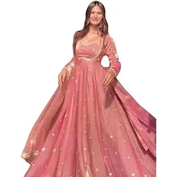 skamie Women’s Elegant Green Embroidered Long Anarkali Gown | Flowing Flared Dress with Full Sleeves | Festive Wedding & Reception Ethnic Wear for Ladies-picture-24