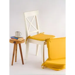 SKANDA FAB Set Of 6 Mustard Yellow Pure Cotton Foam Chair Pad-picture-28