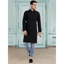 SKAVIJ Band Collar Cotton Straight Kurta-picture-18