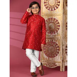 SKAVIJ Boys Geometric Printed Mandarin Collar Jacquard Straight Kurta-picture-55