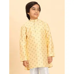 SKAVIJ Boys Geometric Printed Mandarin Collar Jacquard Straight Kurta image 3