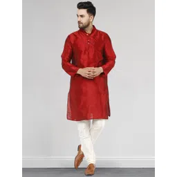 SKAVIJ Men Ethnic Motifs Yoke Design Regular Thread Work Kurta with Churidar-picture-12