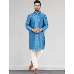SKAVIJ Men Ethnic Motifs Yoke Design Regular Thread Work Kurta with Churidar-picture-28