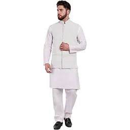 skavij Mens Classic Nehru Jacket Plain Handmade Cotton Solid Design Hip length Kurta Pajama With Waistcoat-picture-49