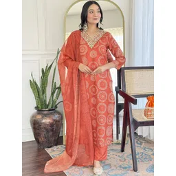 S.K.C Women Bandhani Yoke Design Kurta with Trousers & Dupatta-picture-32