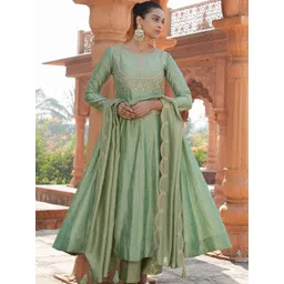 S.K.C Women Ethnic Motifs Embroidered Empire Thread Work Kurta with Trousers & With Dupatta-picture-36