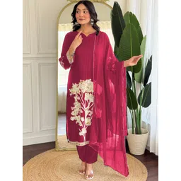 S.K.C Women Ethnic Motifs Embroidered Kurta with Pyjama & Dupatta-picture-22