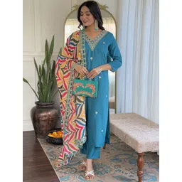 S.K.C Women Ethnic Motifs Embroidered Regular Kurti with Trousers & With Dupatta-picture-27
