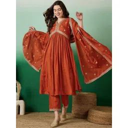 S.K.C Women Ethnic Motifs Printed A-Line Kurta with Trouser & Dupatta-picture-34