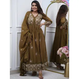 S.K.C Women Ethnic Motifs Printed Anarkali Kurta with Trouser & Dupatta-picture-23