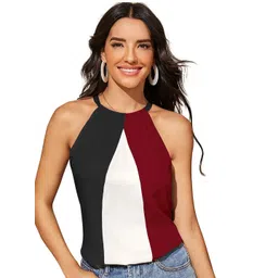 S.K.C Women Halter Neck Colourblocked Sleeveless Top-picture-39