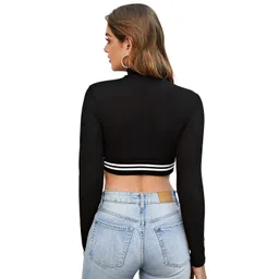 S.K.C Women High Neck Long Sleeves Colourblocked Fitted Crop Top image 4