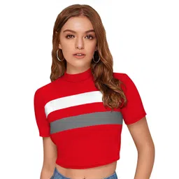 S.K.C Women High Neck Striped Fitted Crop Top-picture-13