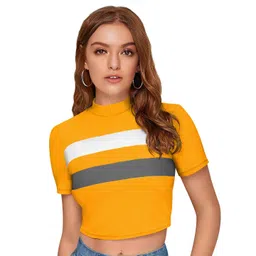 S.K.C Women Striped High Neck Crop Regular Top-picture-19