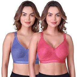 skdreams Multi Cotton Seamless Non Padded Full Coverage Non-Wired Sonali Women Pack of 2 T-Shirt Bra Combo image 1