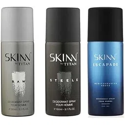 SKINN by TITAN Steele Raw & Meditarrian Grrove Deodorant Spray - For Men (450 ml, Pack of 3)-picture-21