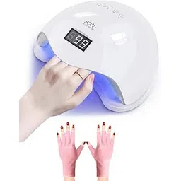 SKINPLUS 48w 24 LEDs Nail Lamp with UV Nail Gloves Automatic Sensor LED UV Nail Dryer Nail Curing Nail Art Lamp, Art Skin Care Fingerless Gloves (Pink)-picture-10