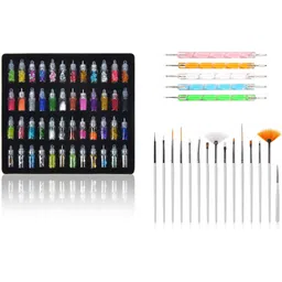 skinplus 48 Bottles 3d Nail Art Set, 5Pc Double Side Dotting Pen, 15Pcs Nail Art Brush Decoration Tool - Combo-picture-39