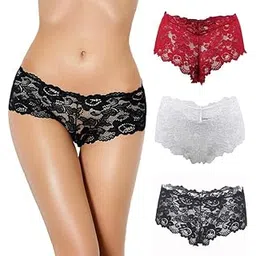 skstore Sexy Women's Underwear Lace Shorts V Waist Breathable Panties Boyshorts Underwear Women (Pack 3) image 1