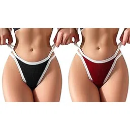 skstore Sexy Women Double Straps Thongs Underwear G-Strings T-Back Low Rise Ribbed Hipster Underpants Package of 3, Size - S Black-picture-12