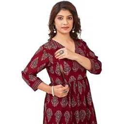 sky fab Women Viscose Rayon Anarkali Maternity And Feeding Zip kurti pant Set-picture-47
