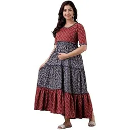 SKY FAB Women Viscose Rayon Maternity and Feeding Maxi Dress with Zip-picture-23