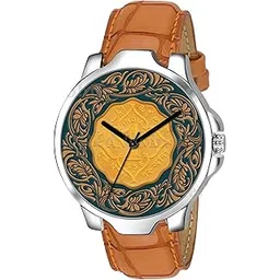 sky mart Analog Stylish Leather Strap Wrist Watch for Men and Boys, Pack of 1 - REGULAR-3K-SIL-TAN-CRL-picture-51