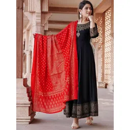 SkyaSia Women Ethnic Motifs Printed Keyhole Neck Floral Kurta-picture-21