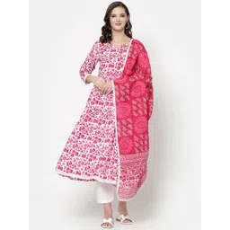 SkyaSia Women Pink Floral Printed Regular Kurta with Trousers & With Dupatta-picture-37