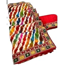 skycraft x Fancy white lehriya georgette saree with maharani lace Multicolor-picture-32