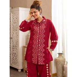 Skylee Pop Women Embroidered Regular Thread Work Kurta with Trousers-picture-18