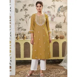 Skylee Pop Women Ethnic Motifs Embroidered Chikankari Kurta-picture-13