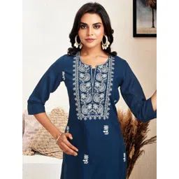 Skylee Pop Women Ethnic Motifs Embroidered Chikankari Kurta-picture-14