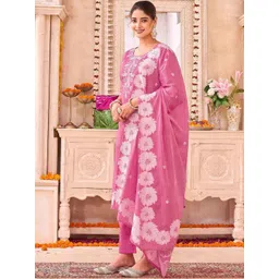 Skylee Pop Women Floral Embroidered Regular Thread Work Kurta with Trousers & With Dupatta-picture-20