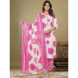 Skylee Pop Women Floral Printed Regular Kurta with Trousers & With Dupatta-picture-19