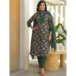 Skylee Pop Women Floral Printed Regular Kurta with Trousers & With Dupatta-picture-12