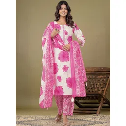 Skylee Pop Women Floral Printed Regular Kurta with Trousers & With Dupatta image 3