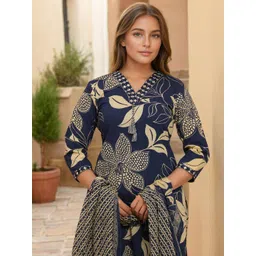 SKYLEE Floral Printed V-Neck Straight Kurta With Trousers & Dupatta-picture-18