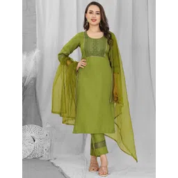 SKYLEE Women Ethnic Motifs Yoke Design Regular Thread Work Kurta with Trousers & Dupatta-picture-30