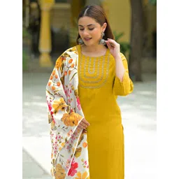 SKYLEE Women Floral Embroidered Regular Thread Work Kurta with Trousers & With Dupatta-picture-32