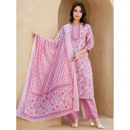 SKYLEE Women Floral Printed Kurta with Trousers & Dupatta-picture-16