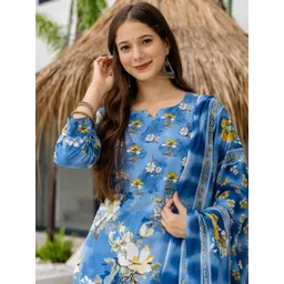 SKYLEE Women Floral Printed Regular Kurta with Trousers & Dupatta Kurta Sets-picture-11