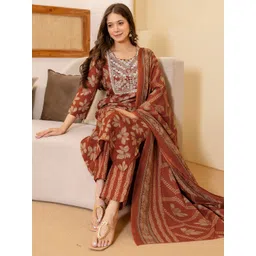 SKYLEE Women Floral Printed Regular Sequinned Kurta with Trousers & With Dupatta-picture-42