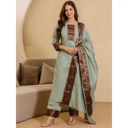 SKYLEE Women Woven Design Regular Kurta with Trousers & Dupatta-picture-42